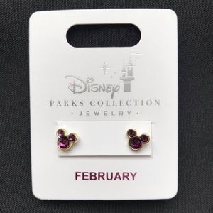 Disney Mickey Mouse February Birthstone Earrings (Amethyst Purple/Gold)